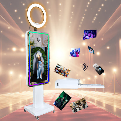 21.5 inch Touch Screen Magic Mirror Photo Booth Built-in Mini PC Portable Mirror Photo Booth Selfie Machine for Partys Events