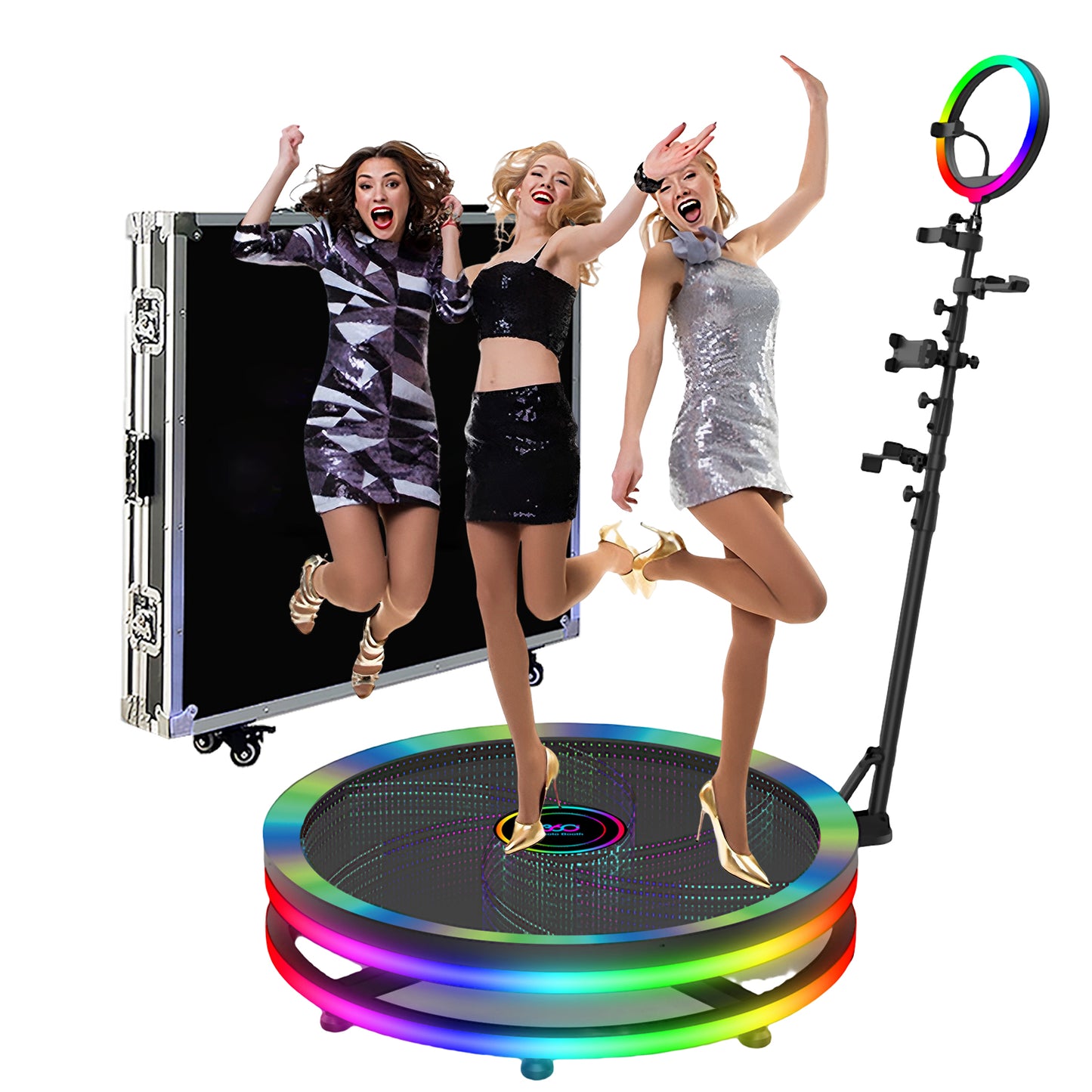 RGB Glass 360 Photo Booth Cabin 360 Photobooth Automatic Rotating Selfie Machine Spinning Video Booth for Party Events