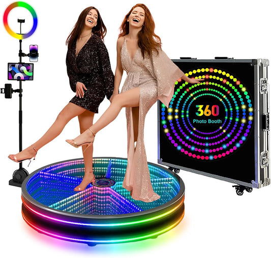 RGB Glass 360 Photo Booth Cabin 360 Photobooth Automatic Rotating Selfie Machine Spinning Video Booth for Party Events