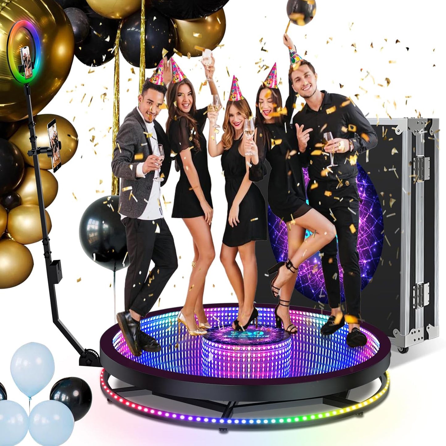 RGB Glass 360 Photo Booth Cabin 360 Photobooth Automatic Rotating Selfie Machine Spinning Video Booth for Party Events