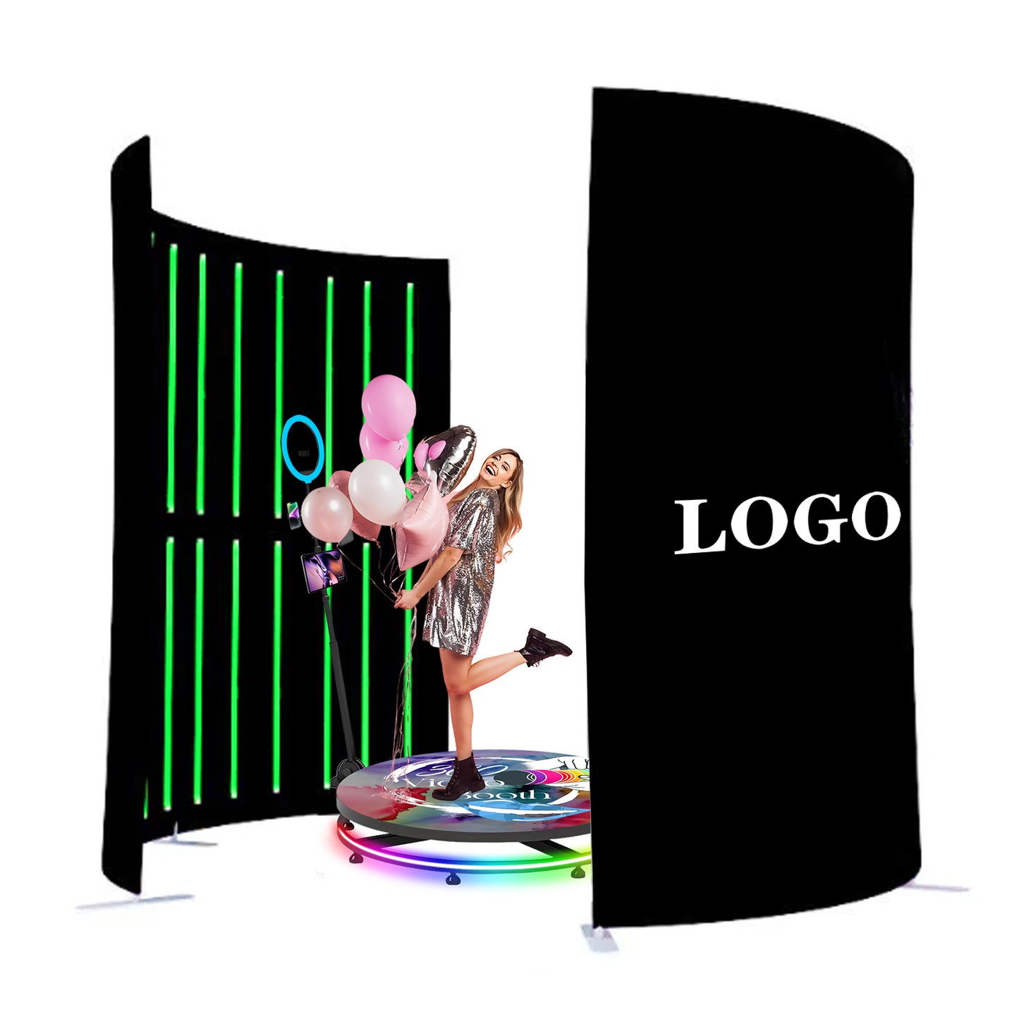 360 Photo Booth Enclosure Photobooth Backdrop 360 Video Photobooth Green Screen Stand Customized for Wedding Party Events