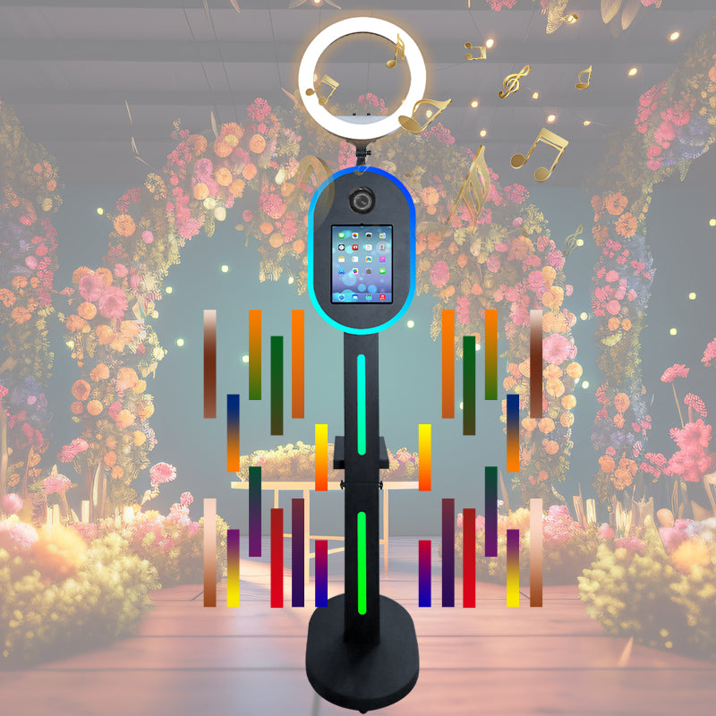 Portable Photo Booth for iPad 10.2" 10.9'' 11'' 12.9'' Shell Stand Selfie Station Customized Logo Photobooth Machine with Round Adjustable RGB LED Light Ring for Events Rental Wedding