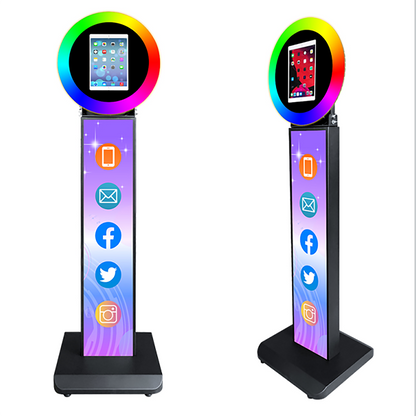 Photo Booth Shell Stand Stand for IPad 10.2" 10.9" 11" 12.9" 13" Printer Stand Selfie Customized Logo Photobooth with Round RGB LED Light Ring and Flight Case for Events Christmas Wedding