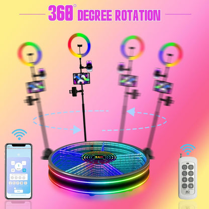 RGB Glass 360 Photo Booth Cabin 360 Photobooth Automatic Rotating Selfie Machine Spinning Video Booth for Party Events