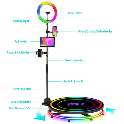 Rotating 360 Photo booth Machine for Video App Control Protable 360photo booth Selfie 360 Photobooth Machine for Parties Events