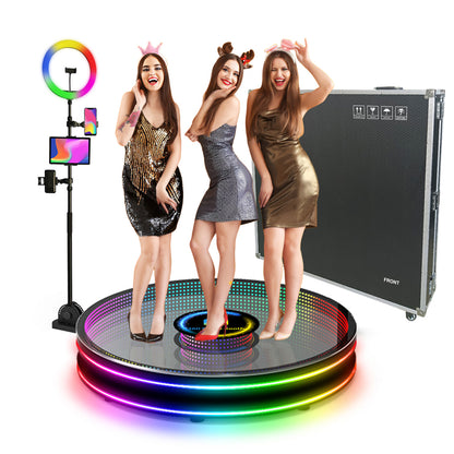 RGB Glass 360 Photo Booth Cabin 360 Photobooth Automatic Rotating Selfie Machine Spinning Video Booth for Party Events