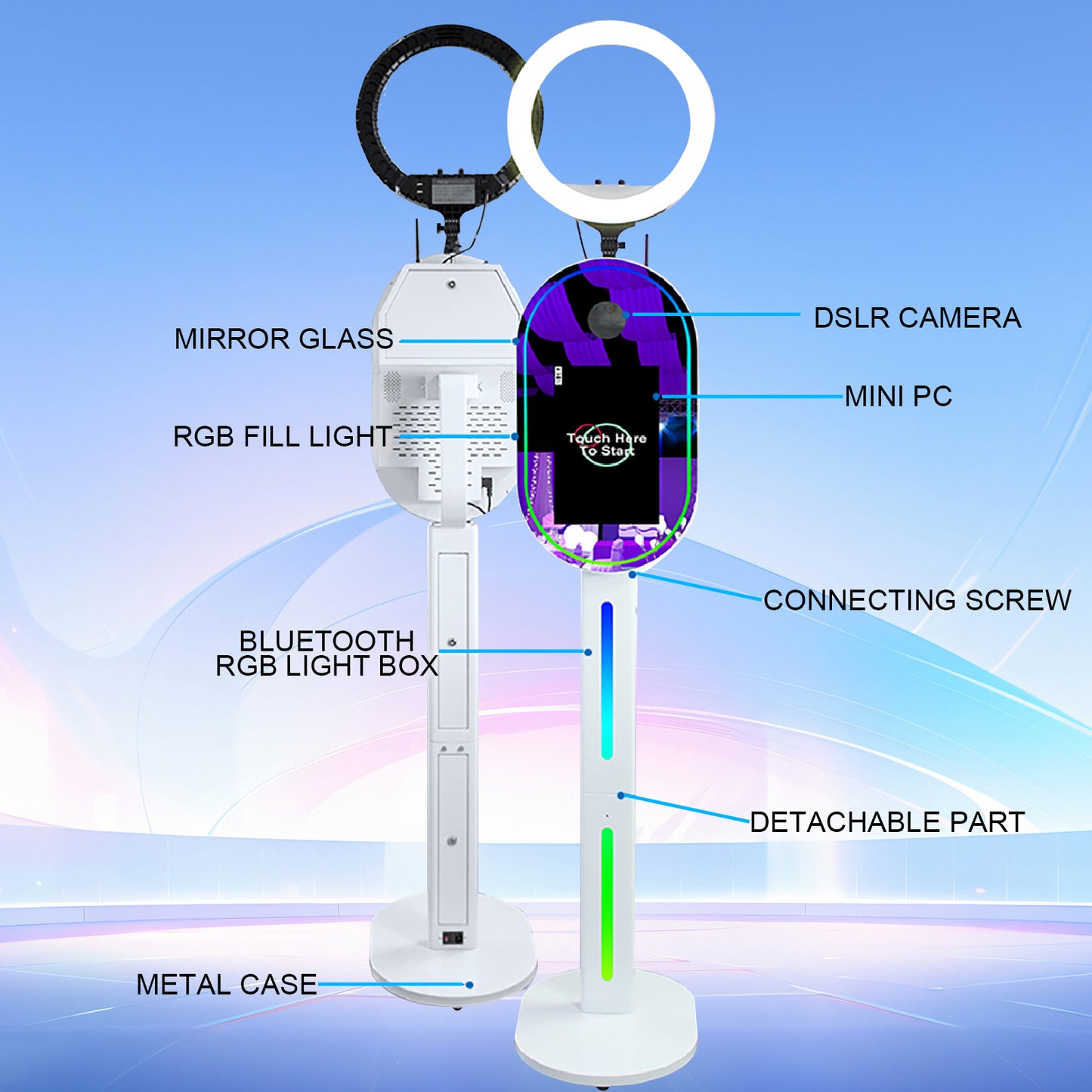 Portable Camera Mirror Photo Booth for with 15.6 Inch Touch Screen Selfie Photobooth Machine DSLR Booth with Flight Case for Wedding Party Event