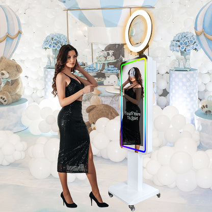 21.5 inch Touch Screen Magic Mirror Photo Booth Built-in Mini PC Portable Mirror Photo Booth Selfie Machine for Partys Events