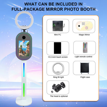 Portable Camera Mirror Photo Booth for with 15.6 Inch Touch Screen Selfie Photobooth Machine DSLR Booth with Flight Case for Wedding Party Event