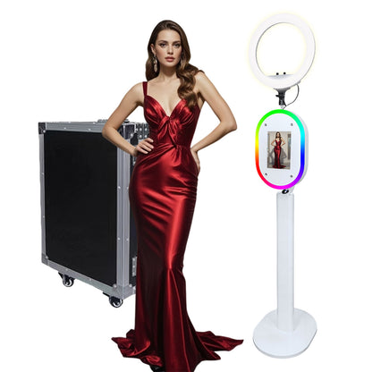 Portable Oval iPad Photo Booth Machine With Ring Light for 10.2/11/12.9 inch iPad Selfie Photobooth Machine for Party Wedding