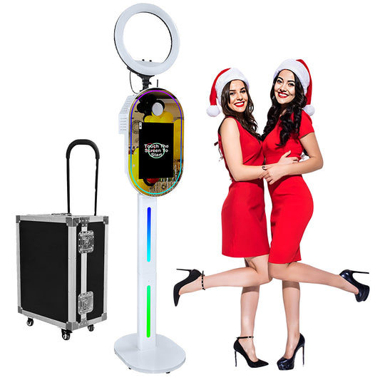 Portable Camera Mirror Photo Booth for with 15.6 Inch Touch Screen Selfie Photobooth Machine DSLR Booth with Flight Case for Wedding Party Event