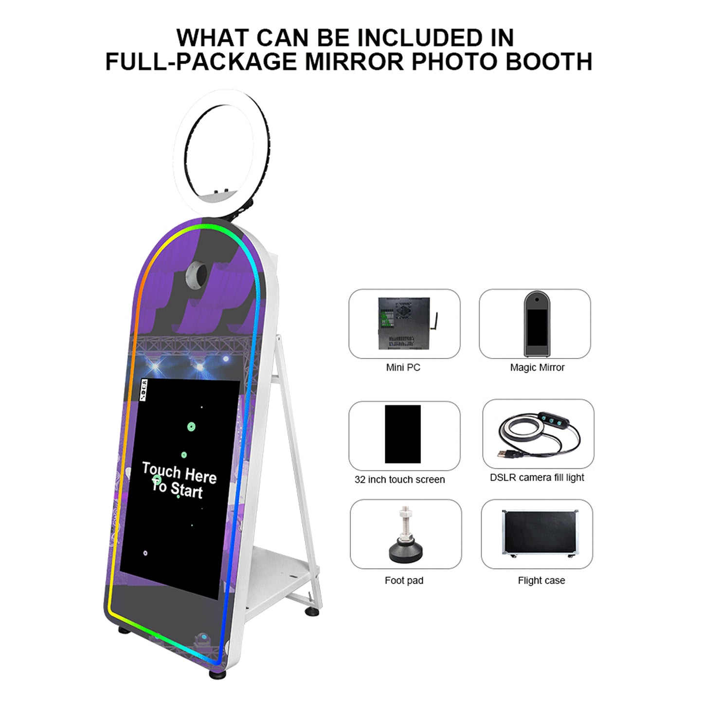 Selfie Arch Mirror Photo Booth Mirror Photo Booth Touch Screen Portable 32'' Touch Screen Photo Booth Machine for Wedding