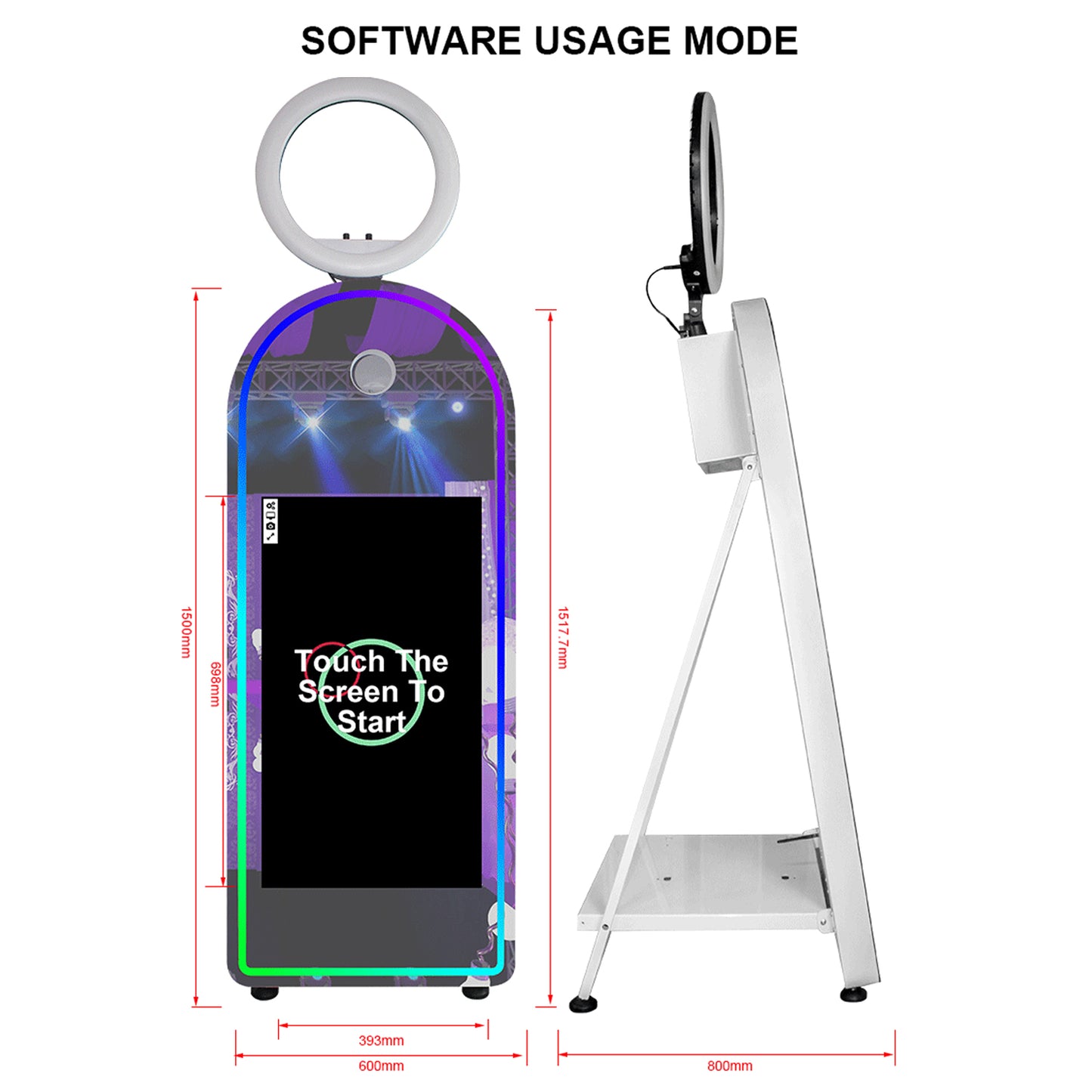 Selfie Arch Mirror Photo Booth Mirror Photo Booth Touch Screen Portable 32'' Touch Screen Photo Booth Machine for Wedding