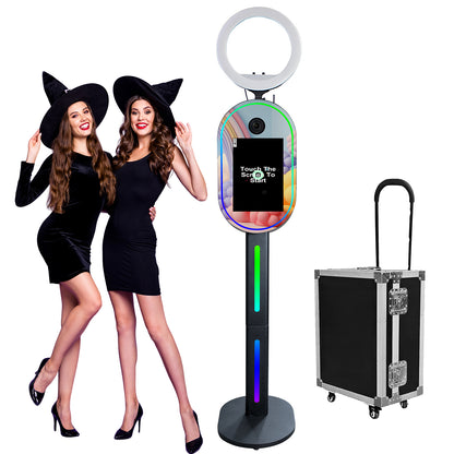 Portable Camera Mirror Photo Booth for with 15.6 Inch Touch Screen Selfie Photobooth Machine DSLR Booth with Flight Case for Wedding Party Event