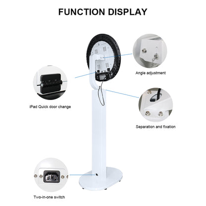 Photo Booth Shell Stand Stand for IPad 10.2" 10.9" 11" 12.9" 13" Printer Stand Selfie Customized Logo Photobooth with Round RGB LED Light Ring and Flight Case for Events Christmas Wedding