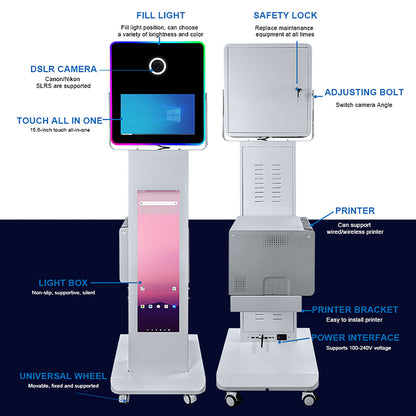 15.6 Inch DSLR Photo Booth Machine with LCD Touch Screen Portable Camera Photobooth Flight Case Packing for Weddings Parties Events