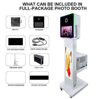 15.6 Inch DSLR Photo Booth Machine with LCD Touch Screen Portable Camera Photobooth Flight Case Packing for Weddings Parties Events