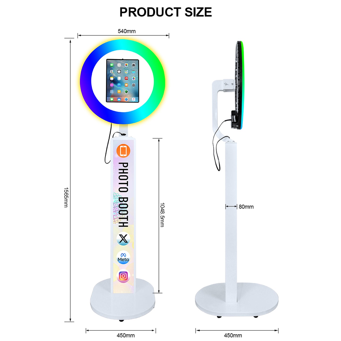 Photo Booth Shell Stand Stand for IPad 10.2" 10.9" 11" 12.9" 13" Printer Stand Selfie Customized Logo Photobooth with Round RGB LED Light Ring and Flight Case for Events Christmas Wedding