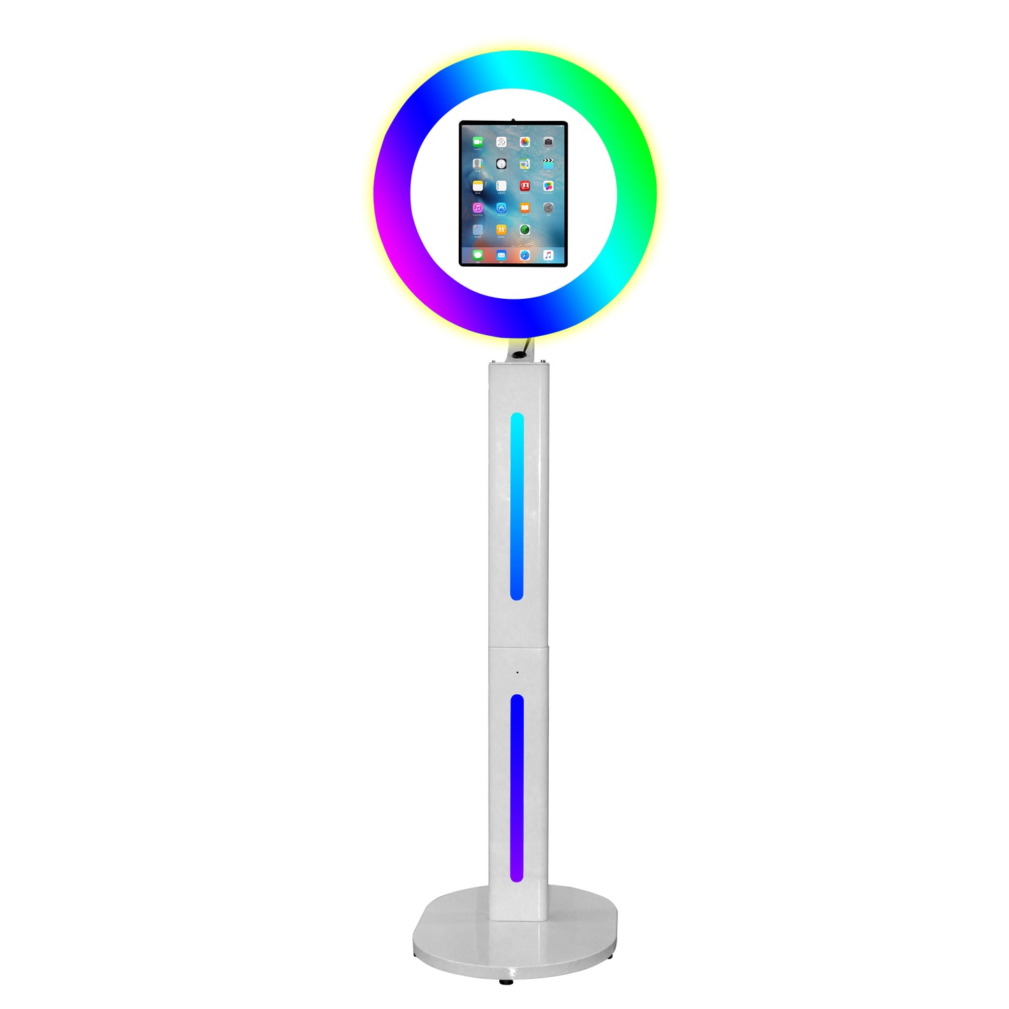 Photo Booth Shell Stand Stand for IPad 10.2" 10.9" 11" 12.9" 13" Printer Stand Selfie Customized Logo Photobooth with Round RGB LED Light Ring and Flight Case for Events Christmas Wedding