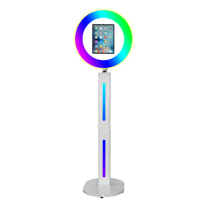 Photo Booth Shell Stand Stand for IPad 10.2" 10.9" 11" 12.9" 13" Printer Stand Selfie Customized Logo Photobooth with Round RGB LED Light Ring and Flight Case for Events Christmas Wedding