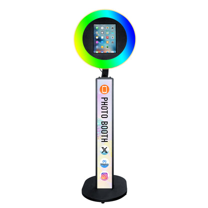 Photo Booth Shell Stand Stand for IPad 10.2" 10.9" 11" 12.9" 13" Printer Stand Selfie Customized Logo Photobooth with Round RGB LED Light Ring and Flight Case for Events Christmas Wedding